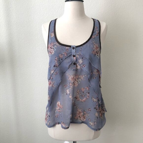 Mind Code blue layered floral racerback tank top - Picture 1 of 6